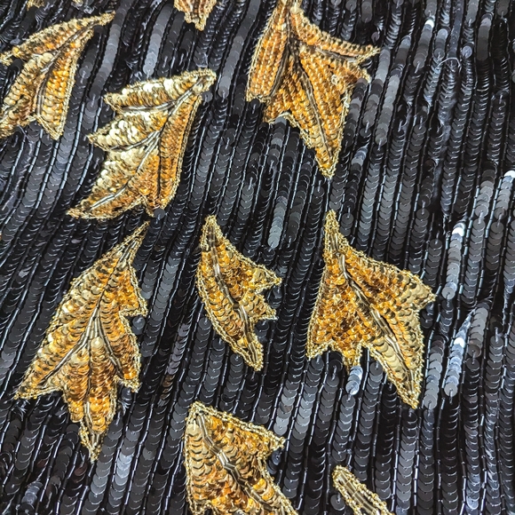 📼Stunning Vintage DOMINIQUE 3/4 sleeve sequin cascading leaf pattern dress - S - Picture 16 of 16